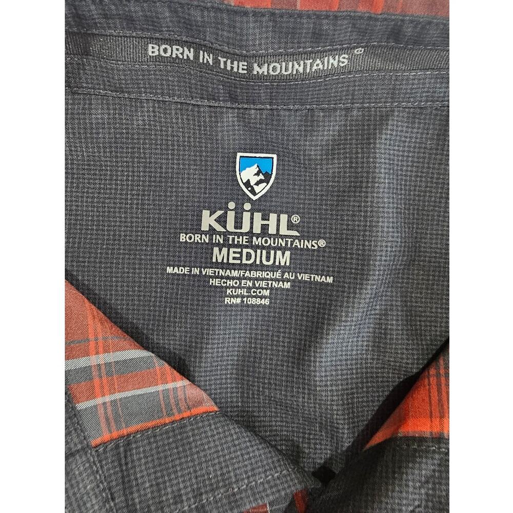 Kuhl Plaid Button Up Short Sleeve Shirt, Born In th Mountains, Red Grey Sz M New - Picture 5 of 9